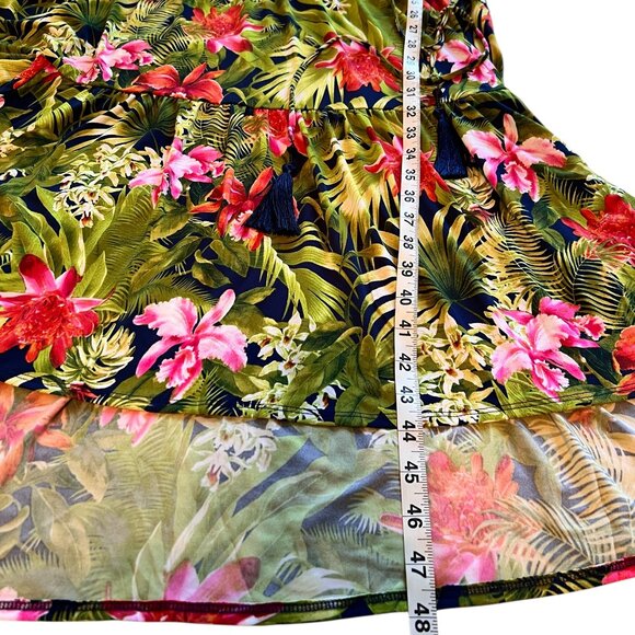 TOMMY BAHAMA Tropical Floral Print Sleeveless V-Neck Hi-Lo Maxi Dress Size M-L - Picture 6 of 9